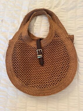 Target Brown Woven Round Tote with Buckle Strap